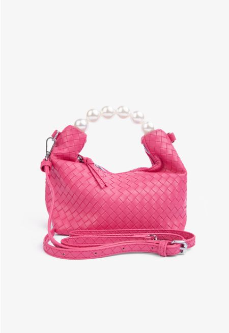 Solid Faux Pearl Handle Hand Bag