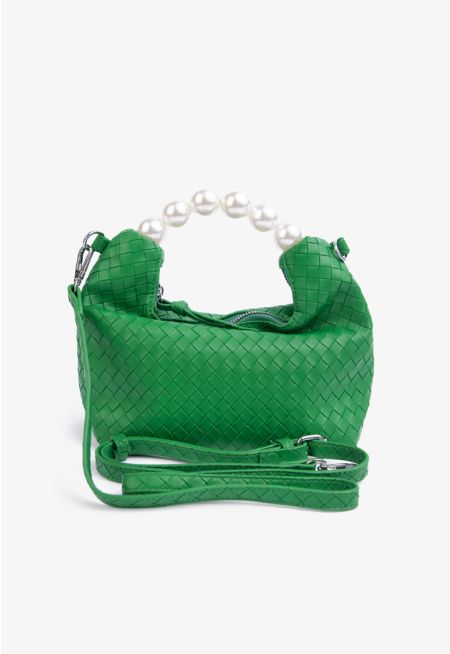 Solid Faux Pearl Handle Hand Bag