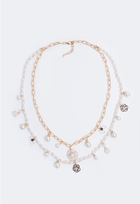 Faux Pearls Charms Necklace