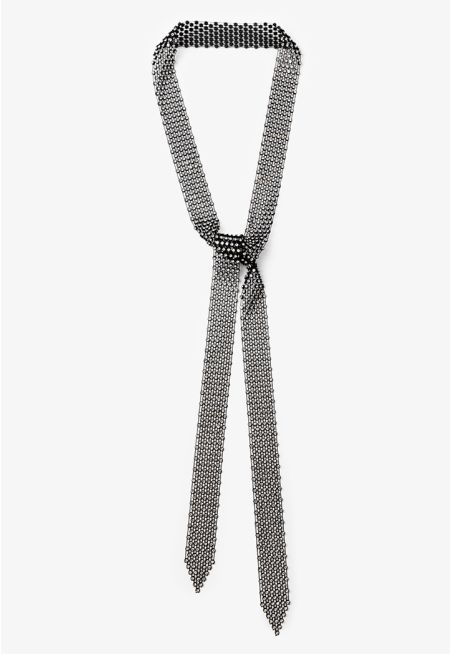 Crystal Embellished Mesh Tie