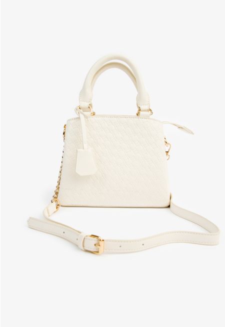 Solid Textured Monogram Hand Bag