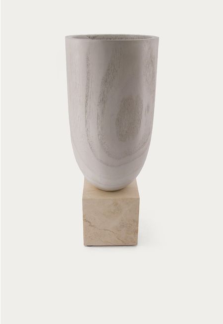 Wooden Decorative Vase With Turkish Travertine Base