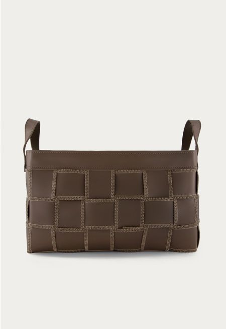 Leather Coffee Colored Woven Basket
