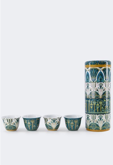 Bone China Tin Box With Arabic Coffee Cup 70 ml  (4 Pcs)