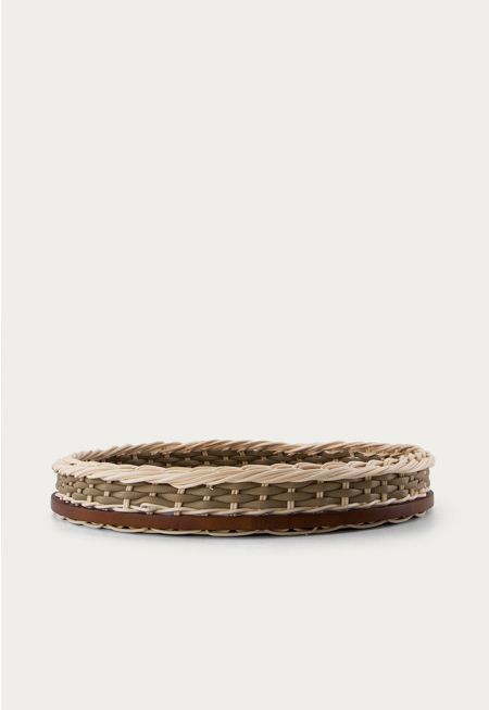 Wooden Tray Rattan Embellished