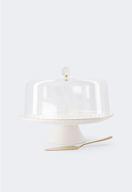 Ceramic Cake Stand With Glass Cover 12 Inch