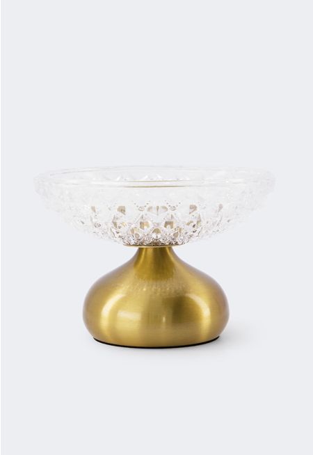 Glass Bowl With Metal Stand 