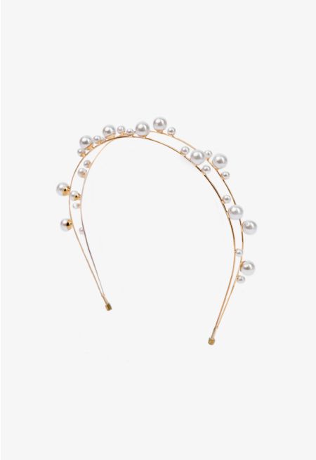 Chic Double Strand Faux Pearls Headband