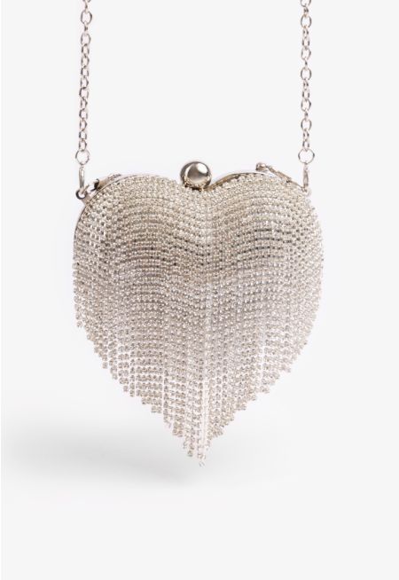 Rhinestones Fringe Heart Crossbody Clutch