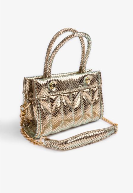 Metallic Textured Gold Crossbody Bag