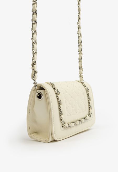 Quilted Silver Chain Mini Crossbody Bag