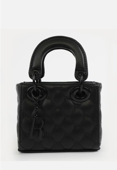 Quilted Leather Top Carry Handle Hand Bag With Medal -Sale