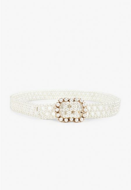 Construct Elastic Faux Pearl Belt