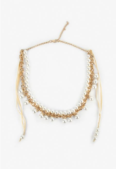 Faux Pearls Embellished Necklace