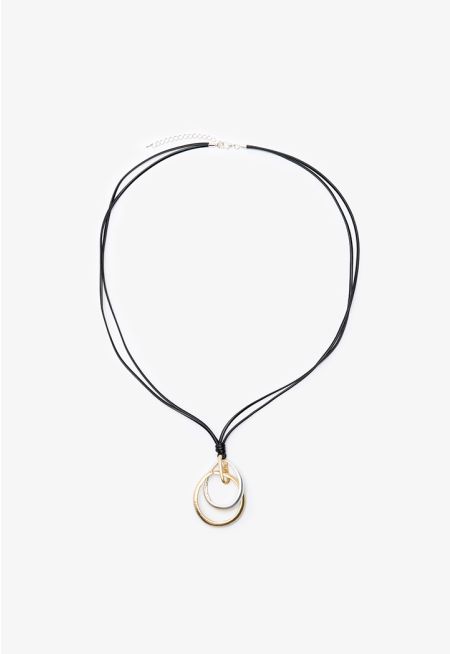 Interlocking Alloy Double Cord Chain Fashion Necklace -Sale