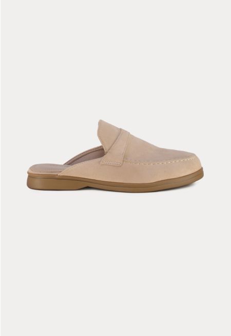Oval Toe Solid Suede Mule Loafers -Sale
