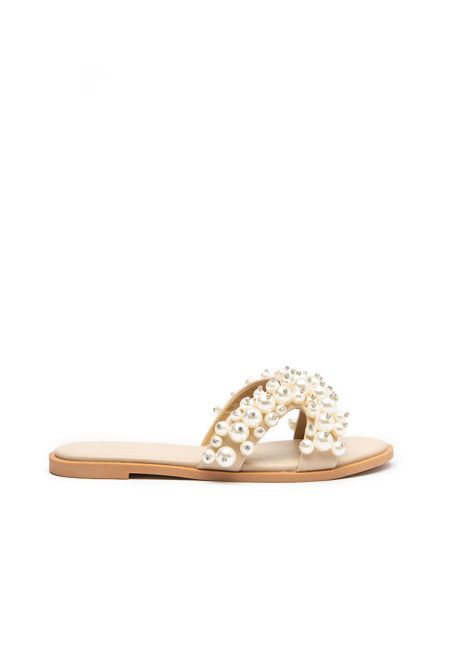 Pearly Beaded Rhinestones Studded Slides Sandals -Sale
