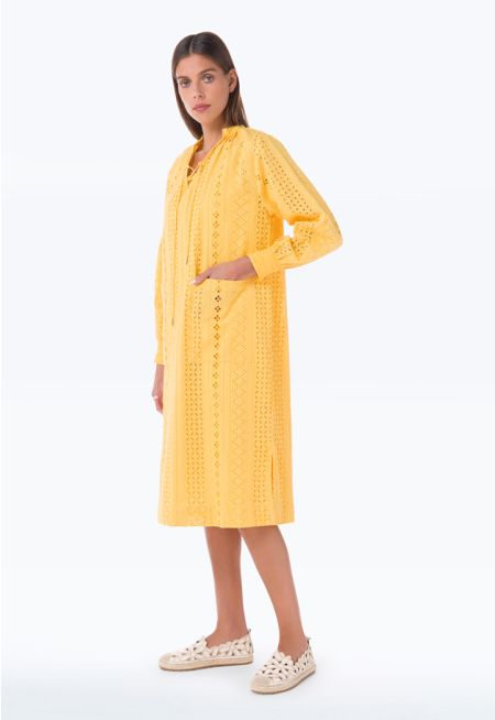 Schiffli Stitched Solid Midi Dress -Sale