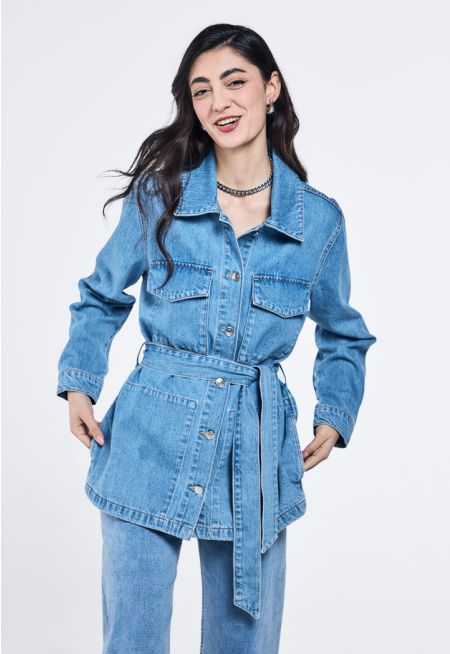 Multi pocket Belted Denim Jacket