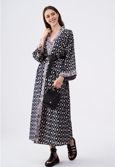 Geometric Print Maxi Abaya