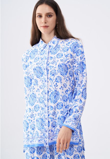 Floral Print Side Slit Shirt