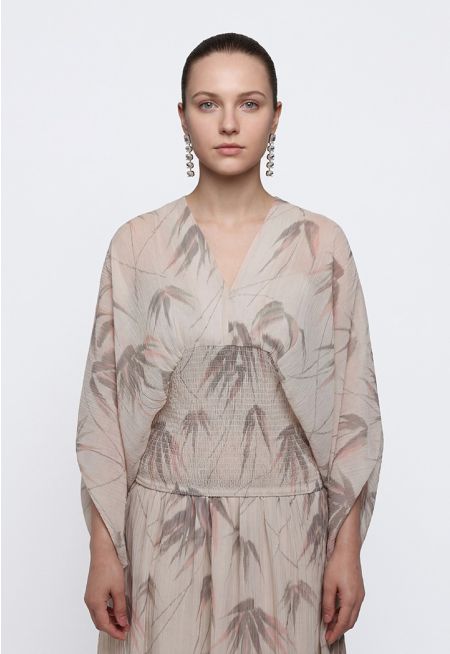 Printed Gathered-Waist Blouse