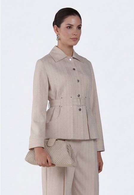 Crystal Embellished Belted Jacket