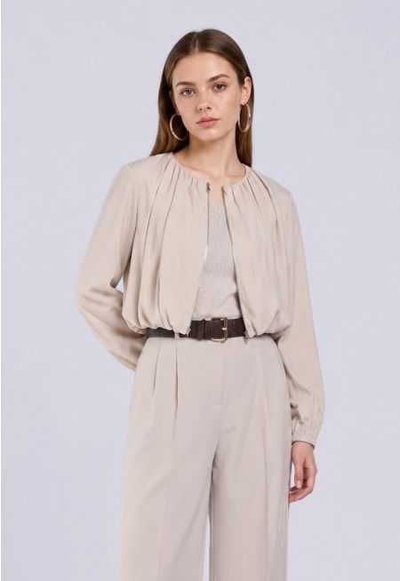 Solid Cropped Zip-Up Jacket