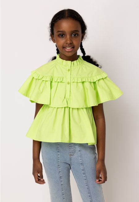 Solid Ruffled Tiered Blouse