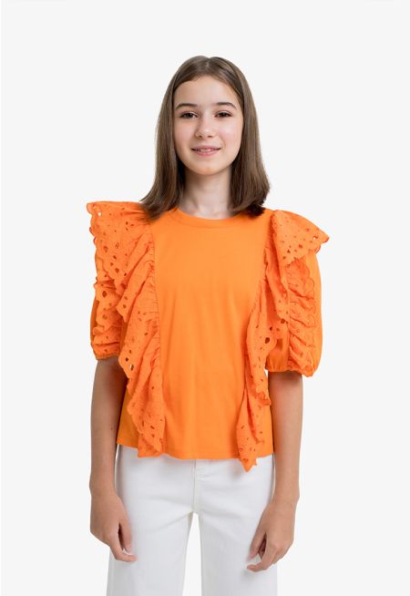 Ruffled Schiffli Vibrant Blouse