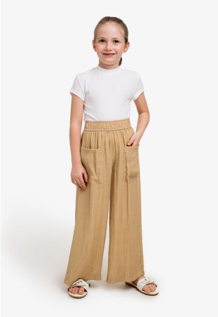 Solid Wide Leg Pocketed Trousers