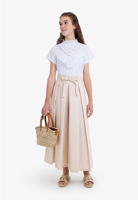 Solid Belted Palazzo Trousers