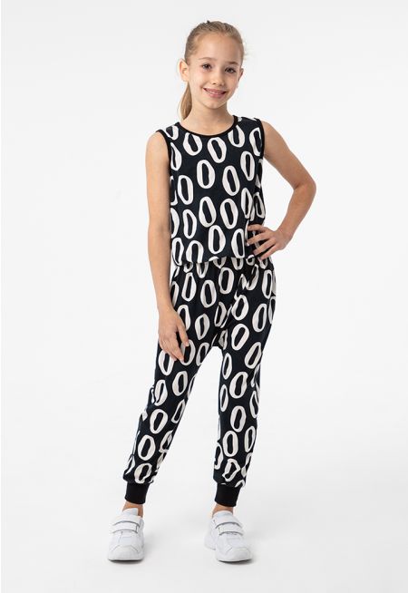 All Over Printed Sleeveless Jumpsuit -Sale