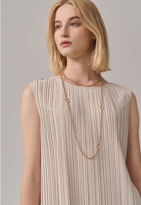 Solid Sleeveless Pleated Top