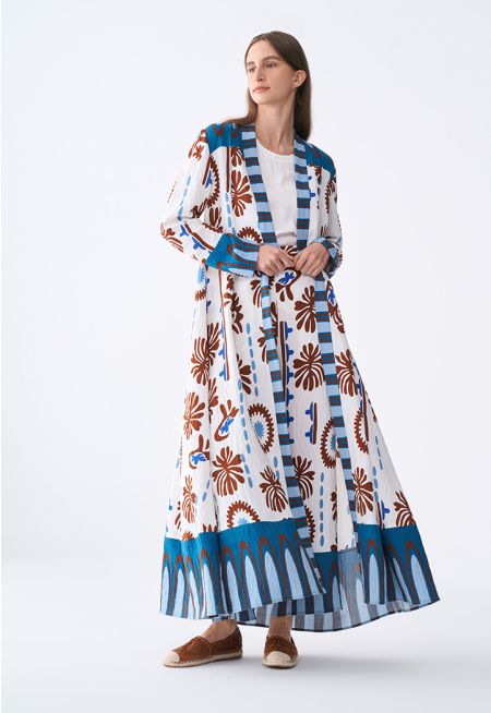 Crinkled Printed Open Abaya- Ramadan Style