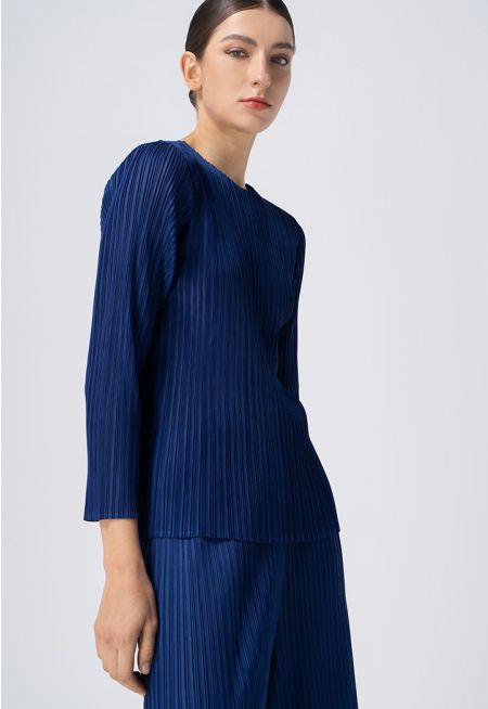 Solid Pleated Long Sleeves Top