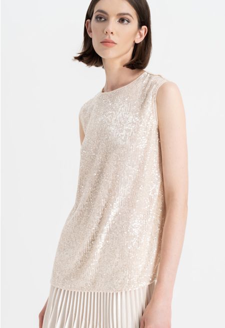 Sequins Sleeveless Round Neck Top