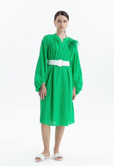 Schiffli Patterned Midi Shirt Dress -Sale