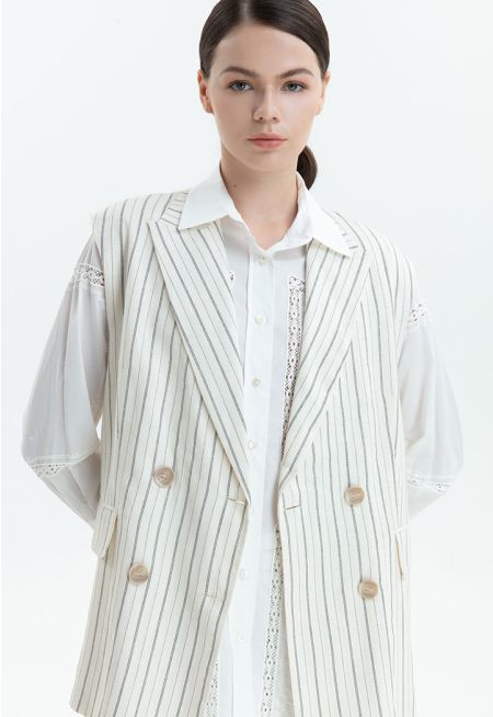 Striped Double Breast Vest Jacket -Sale