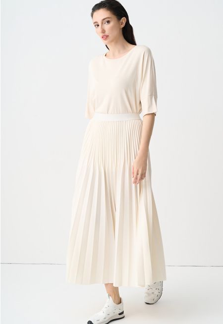 Solid Pleated Elastic Waistband Skirt