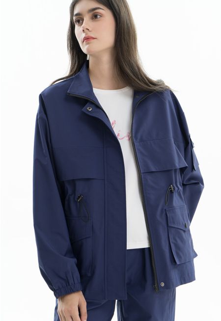 Loose Fit Jacket With Drawstring Waist -Sale