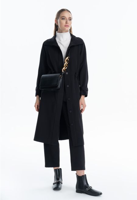 Drawstring Waist Solid Outer Jacket -Sale