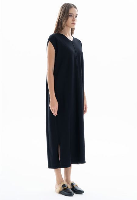 Sleeveless V Neck Knitted Basic Dress -Sale