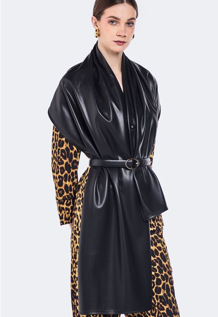 Solid PU Leather Shawl