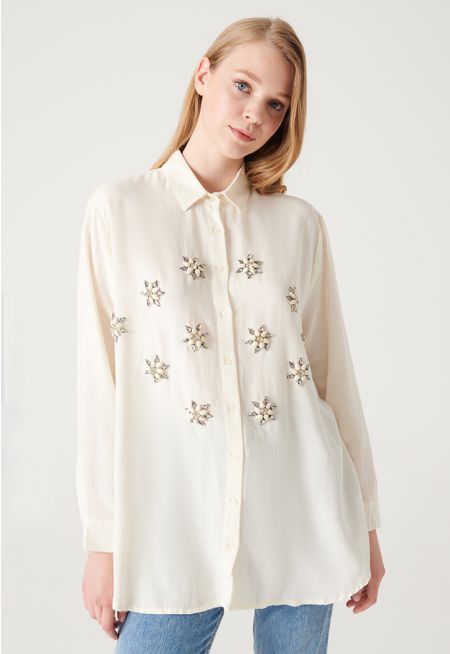 Strass Stitched Button Up Shirt -Sale