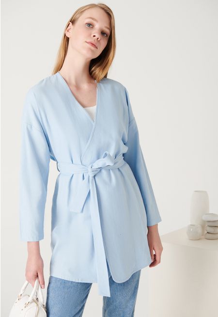 Overlap Open Concept Solid Kimono -Sale
