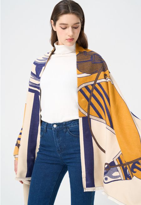 Horses Patterned Pashmina Scarf