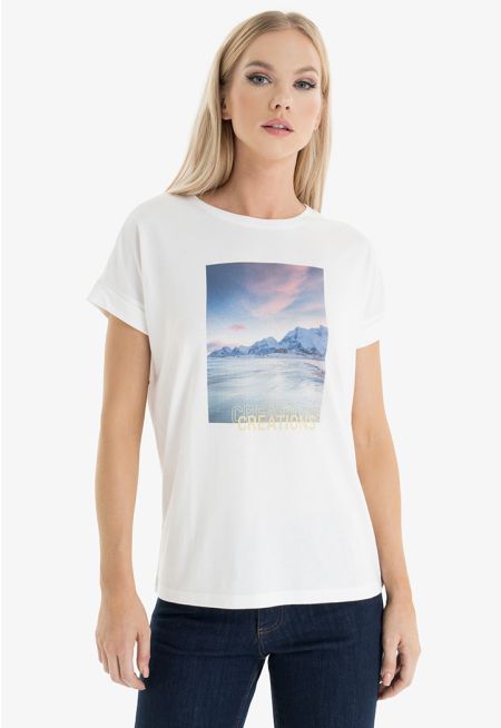 Landscape Printed Crew Neck T-Shirt