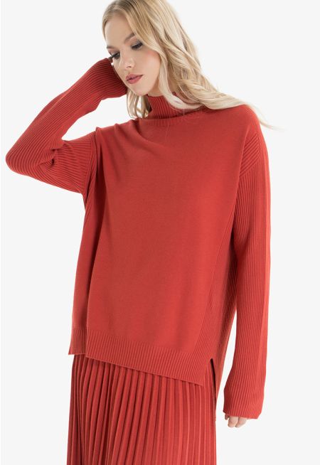 Ribbed High Low Knitted Blouse -Sale