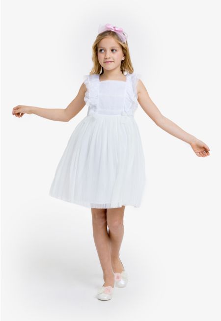 Ruffled Front Mesh Midi Dress